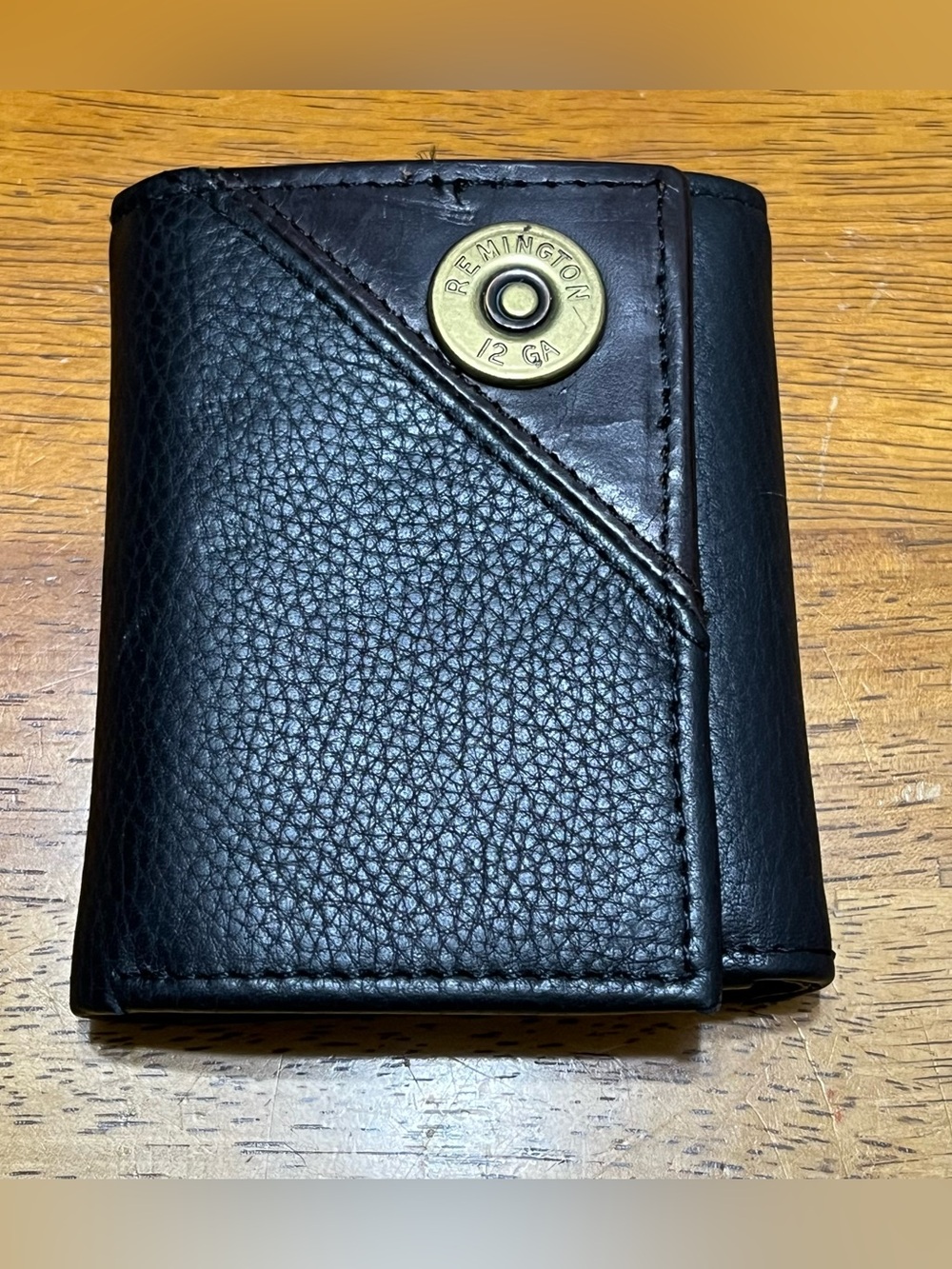 Vintage Remington 12 GA Shotgun Shell Black genuine Leather Trifold Wallet mens’